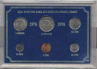 Швеция набор из 6 монет 1976 Карл XVI Густав (1973- ) официальный набор монетного двора KM MS4 UNC 2-4-1-20