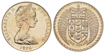 Новая Зеландия 1 доллар 1976 тираж 36.000 экземпляров KM 38 медно-никель BU 4386-321