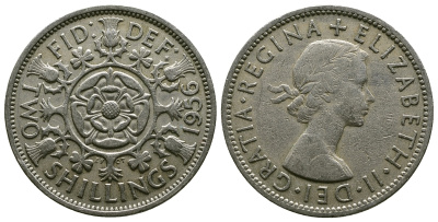 Великобритания 2 шиллинга (флорин) 1956 Елизавета II (1952-2022) KM 906, Spink 4146 медно-никель 4607-945