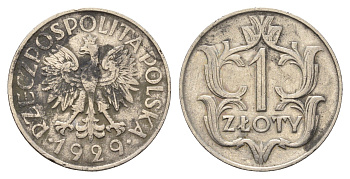 Польша 1 злотый 1929 Y 14 никель 4648-634