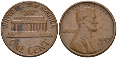 США 1 ЦЕНТ 1972 ЛИНКОЛЬН KM 201 медь цинк 66-1013