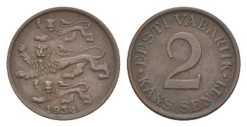 Эстония 2 сента 1934 KM 15 бронза 4644-1267
