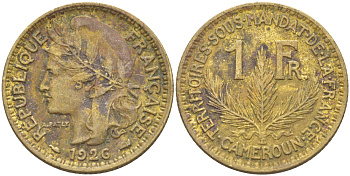 Французский Камерун 1 франк 1926 (а), монетный двор Париж KM 2 алюминиевая бронза 4681-1054
