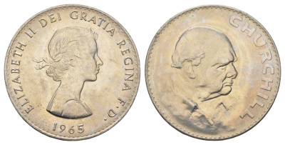 Великобритания 1 крона (5 шиллингов) 1965 Уинстон Черчилль, Елизавета II (1952-2022), в оригинальной пластиковой коробке KM 910, Spink 4144 медно-никель BU 5-4-1-109