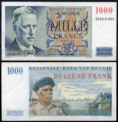 Бельгия 1000 франков 1950 Альберт I (1875-1934), Хендрик Герарт Pick 131 a (1)  бумага   451-710-2