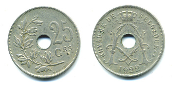 Бельгия 25 сантимов 1922 Belgique KM 68.1 медно-никель 4385-541