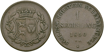 ШЛЕЗВИГ-ГОЛЬШТЕЙН 1 ЗЕХЛИНГ 1850 TA KM 24 медь 97-816