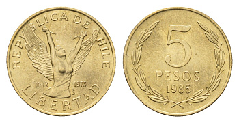 Чили 5 песо 1985 KM 217 латунь UNC 4685-833