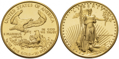 США 10 долларов 1988 Р, шагающая свобода KM 217 золото UNC 10-014-48