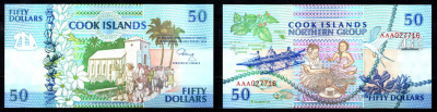 Острова Кука 50 долларов ND (1992) Pick 10 бумага UNC (пресс) 8608-31-1-1