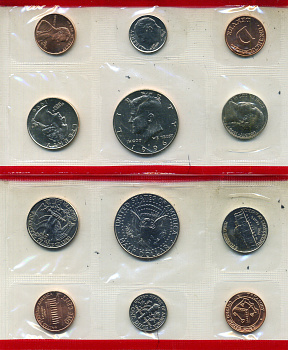 США набор из 5 монет (1, 5, 10 (дайм), 25 (квотер, 1/4 доллара) и 50 (1/2 доллара) центов) и отметки монетного двора 1996 D, в оригинальном конверте, в запайке KM MS160 (KM 201b, A192, 195a, 164a и A202b) UNC 7-7-20