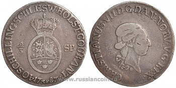 Шлезвиг-Гольштейн 40 шиллингов = 2/3 далера 1787 MF, KM 8, Jaeger 9 серебро 00-804-53