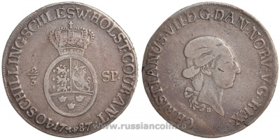 Шлезвиг-Гольштейн 40 шиллингов = 2/3 далера 1787 MF, KM 8, Jaeger 9 серебро 00-804-53