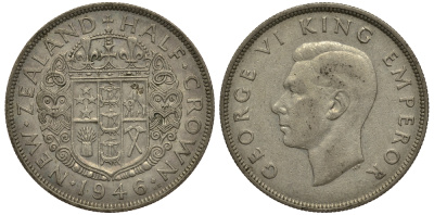 Новая Зеландия 1/2 кроны 1946 Георг VI (1936-1952) KM 11 серебро 272-1113