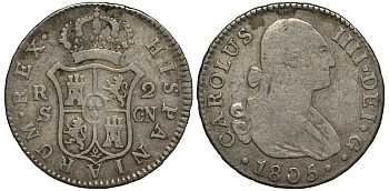 Испания 2 реала 1805 S CN, мондвор (Севилья), Карлос IIII (1788-1808) KM 430.2 ( C69.2) серебро 650-743