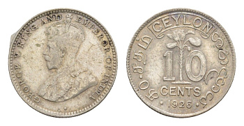 Цейлон 10 центов 1926 KM 104a серебро 4649-244
