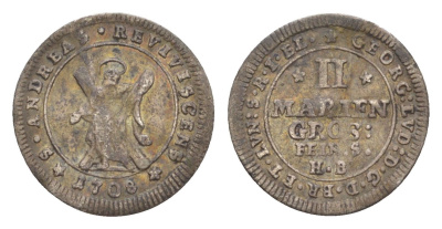 Брауншвейг-Каленберг-Ганновер 2 мариенгроша 1708 HB, Георг I (1698-1727), из коллекции Ричарда Б. Смита Welter 2201, KM 52 серебро 1525-831