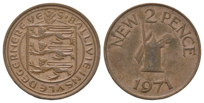 Гернси 2 новых пенса 1971 Елизавета II (1952-2022), ветряная мельница KM 22 бронза 4666-425