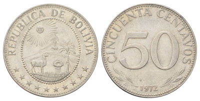 Боливия 50 сентаво 1972 KM 190 сталь плакированная никелем 4128-1054