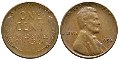 США 1 ЦЕНТ 1956 ЛИНКОЛЬН KM А132 медь цинк 4364-727