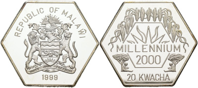 Малави 20 квача 1999 миллениум KM 31 серебро PROOF 00-00