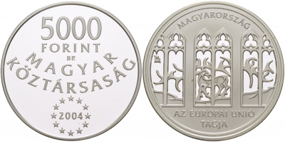Венгрия 5000 форинтов 2004 мифический узор в окне, тираж 10000 экземпляров KM 778 серебро PROOF 11-177-34