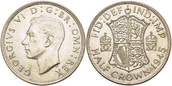 Великобритания 1/2 кроны 1945 Георг VI (1936-1952) KM 856, Spink 4080 серебро 4542-525