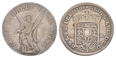 Брауншвейг-Каленберг-Ганновер 1/3 талера 1708 HB, Георг I (1698-1727), из коллекции Ричарда Б. Смита KM 47, Welter?2167, Museler 10.5/47 серебро 1525-111