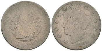 США 5 центов 1909 голова свободы KM 112 медно-никель 3336-231