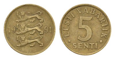 Эстония 5 сентов 1991 KM 21 латунь 4694-1256
