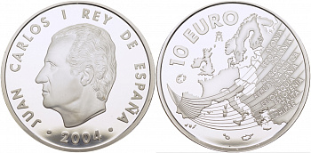 Испания 10 евро 2004 M, расширение Евросоюза, карта Европы KM 1099 серебро PROOF 01-166-25
