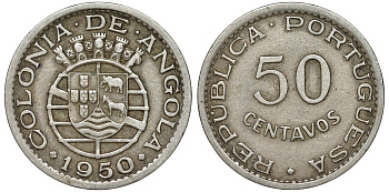 Португальская Ангола 50 сентаво 1950 KM 72 никель бронза 51-2827