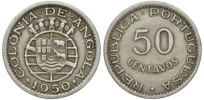 Португальская Ангола 50 сентаво 1950 KM 72 никель бронза 51-2827