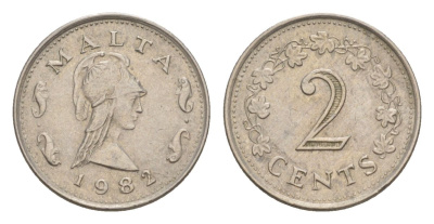 Мальта 2 цента 1982 Пентесилея, царица амазонок KM 9 медно-никель aUNC 4632-854