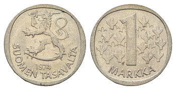 Финляндия 1 марка 1974 KM 49a медно-никель 4637-243
