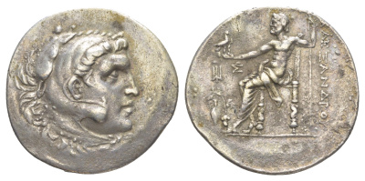 Эолия, Темнос тетрадрахма 188-170 гг. до н.э. "александровский" тип, голова Александра в образе Геракла в львином скальпе/Зевс на троне, 16,20 гр Price 1686 серебро 00-814-18