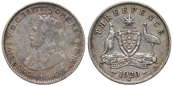 Австралия 3 пенса 1920 M Георг V (1910-1936) KM 24 серебро 71-118