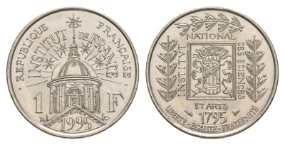 Франция 1 франк 1995 200 лет Институту Франции KM 1133 никель UNC 4563-353