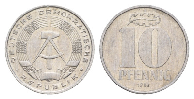 ГДР 10 пфеннигов 1982 A KM 10 алюминий 4630-811