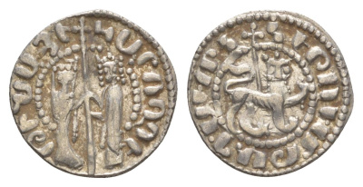 Киликийская Армения трам 1226-1271 Хетум I и царица Забель, держат крест/лев с патриаршим крестом  серебро    1516-313