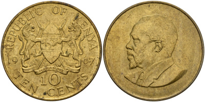 Кения 10 центов 1967 Джомо Кениата KM 2 никель латунь aUNC 4599-1243