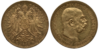Австрия 10 крон 1909 Франц Иосиф I I (1848-1916) KM 2815 золото UNC 00-000-00