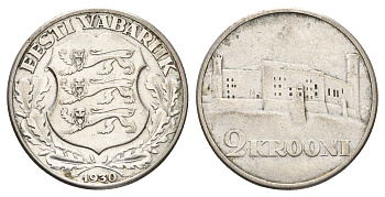 Эстония 2 кроны 1930 Замок Тоомпеа в Таллине KM 20 серебро 114-521