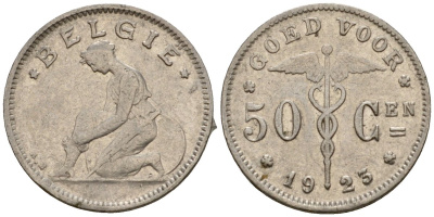 Бельгия 50 сантимов 1923 Belgie KM 88 никель 4602-143