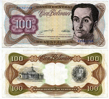 ВЕНЕСУЭЛА 100 БОЛИВАРОВ 1989 Pick 66b бумага 7547-21-3-1