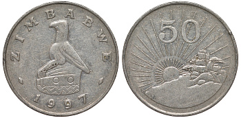 Зимбабве 50 центов 1997 восходящие солнце KM 5 медно-никель 4162-314