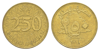 Ливан 250 ливров 2014 KM 36 медь алюминий цинк 4650-524