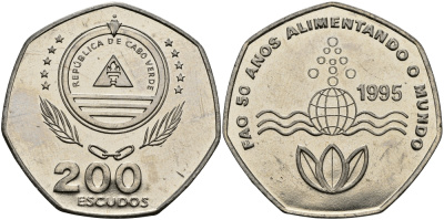 Кабо-Верде 200 эскудо 1995 50 лет FAO KM 34 медно-никель UNC 3333-936