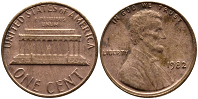 США 1 ЦЕНТ 1982 ЛИНКОЛЬН KM 201 медь цинк 4178-155