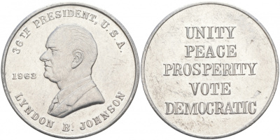 США МЕДАЛЬ ND 36-ЫЙ ПРЕЗИДЕНТ ЛИНДОН ДЖОНСОН 28 мм алюминий 73-425